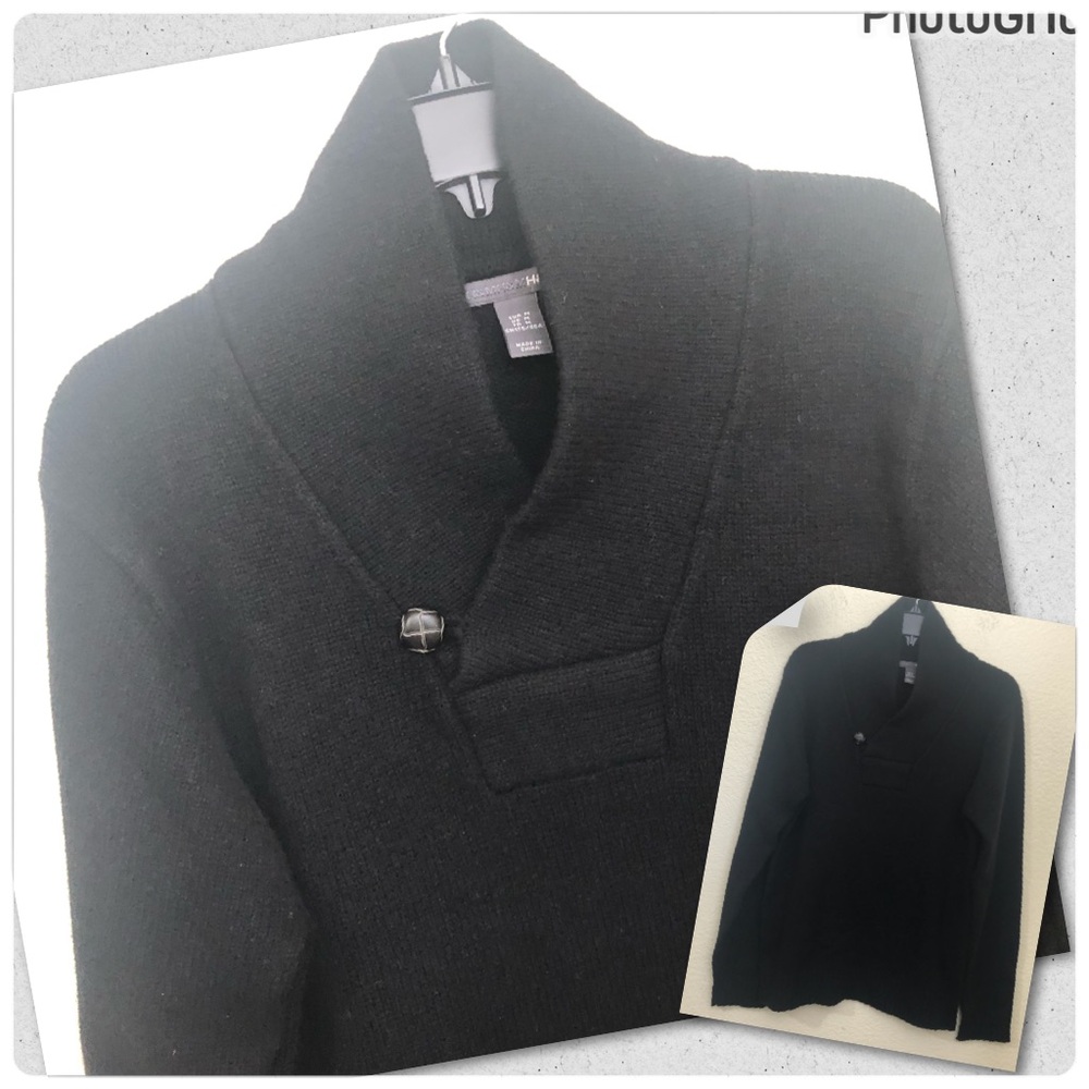 H&M Mens Medium Black Sweater Long Sleeve 80% Lambs Wool Pullover NWOT